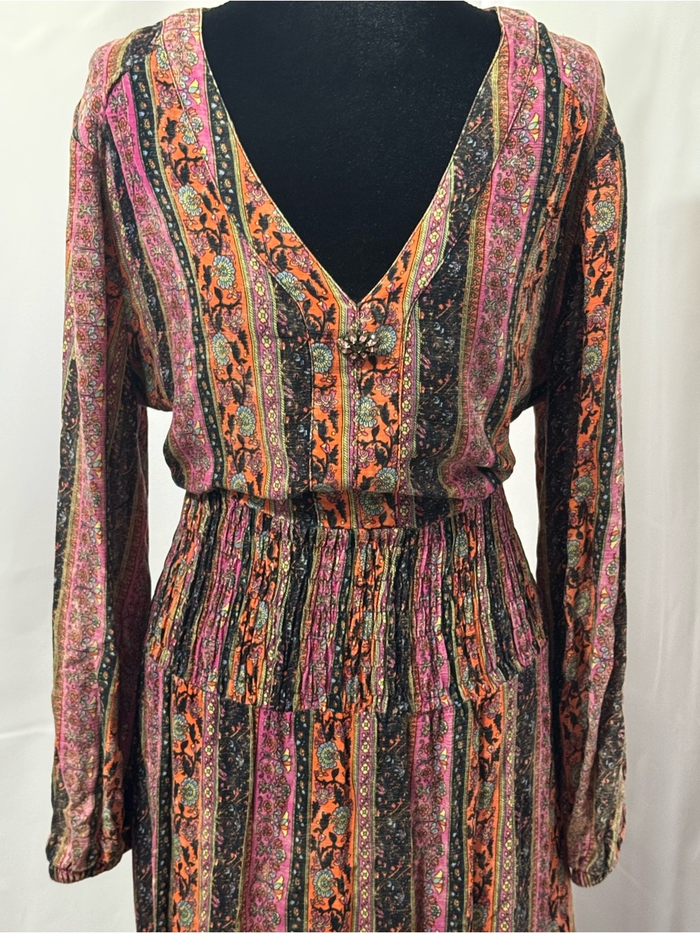 Aratta Silent Journey Stevie Nicks Maxi Dress Metallic Jacquard Boho Mixed XL - Picture 2 of 9